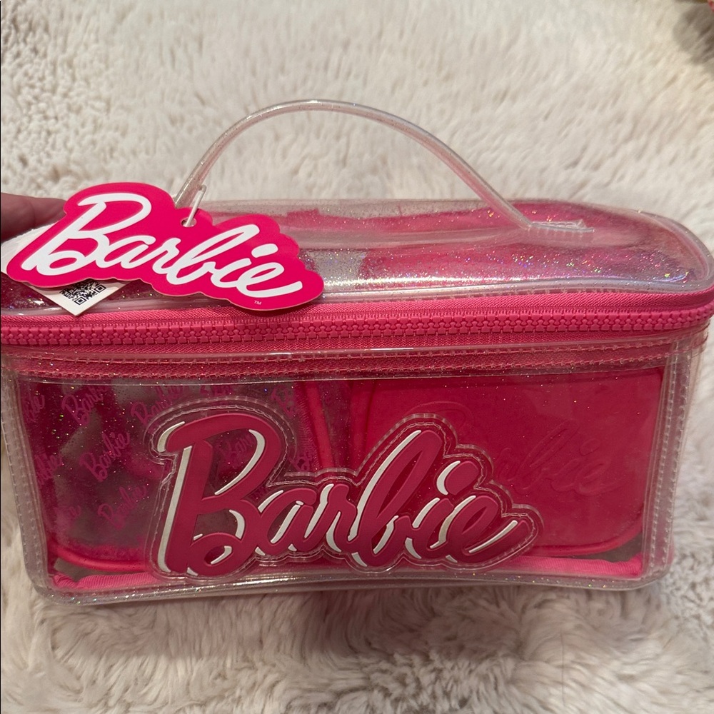 Zara collab Barbie Clear Pink Glitter Cosmetic Travel Case with Logo